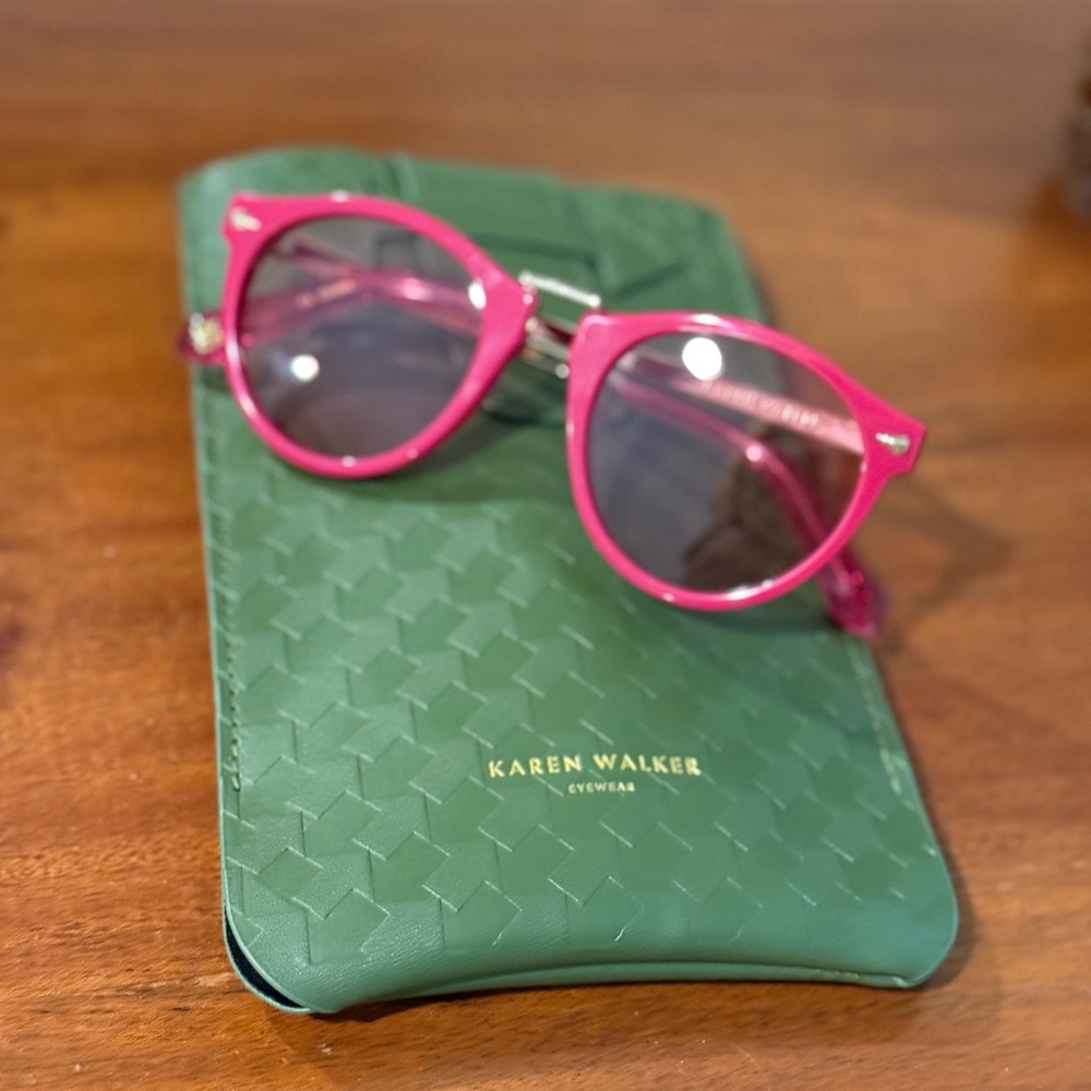 ICONIC NWOT Karen Walker Hot Pink Sunglasses with gold accents and case - Picture 12 of 13
